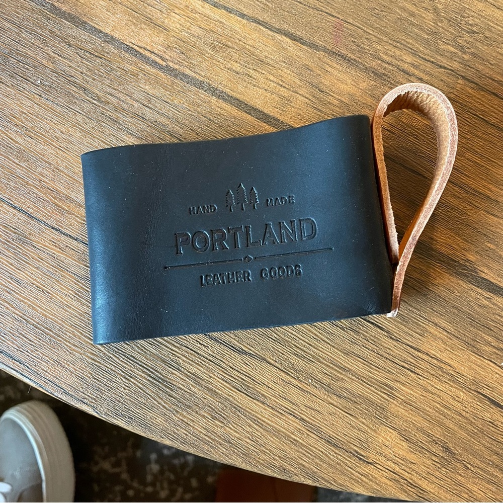 Portland leather cup coozie,